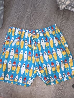 90 - Holloway Blue Swim Trunks with Yellow & White Surfboard Print